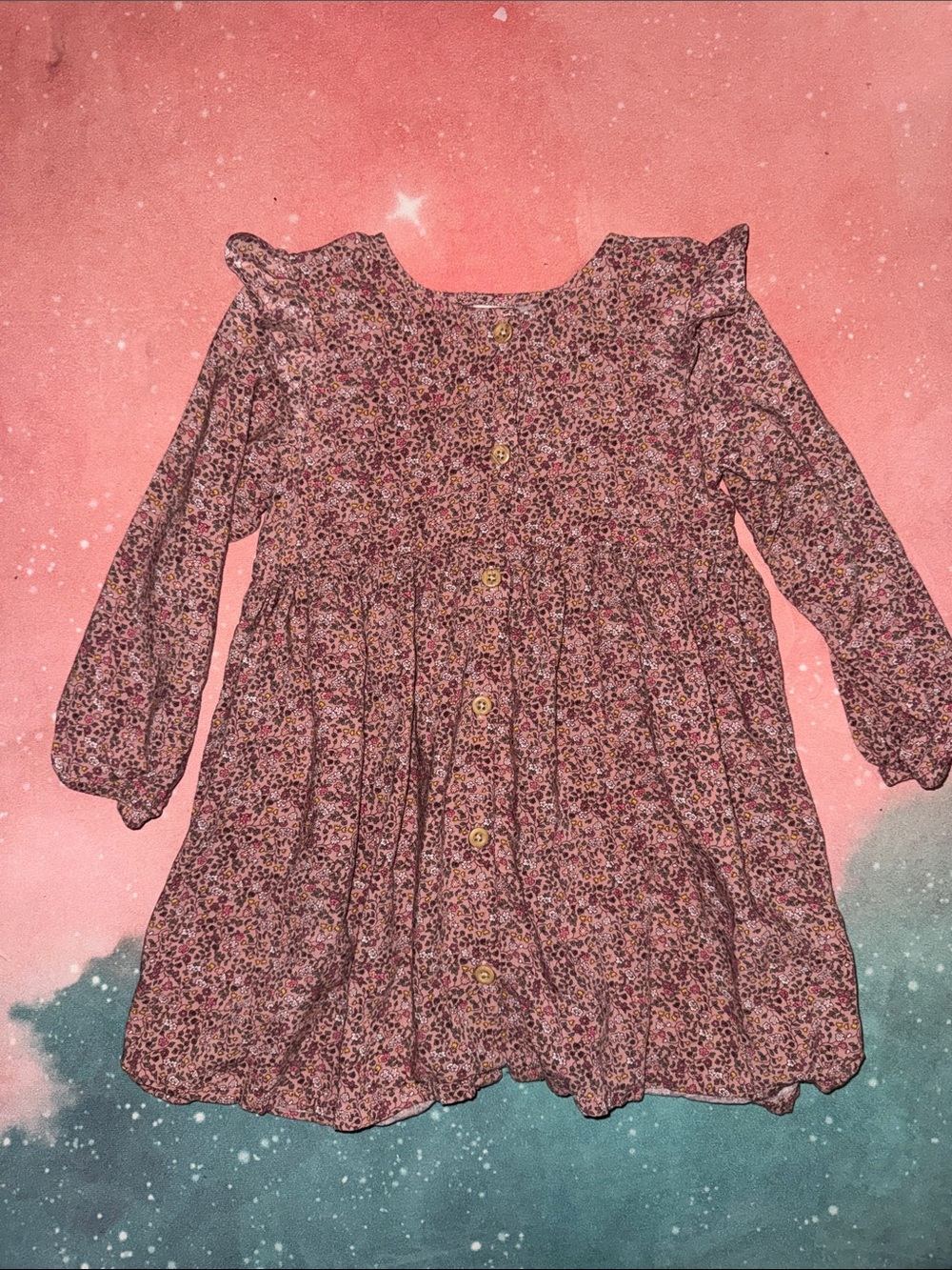 H&M Mauve Pink Floral ditsy Button-Front Dress 4 yo girls